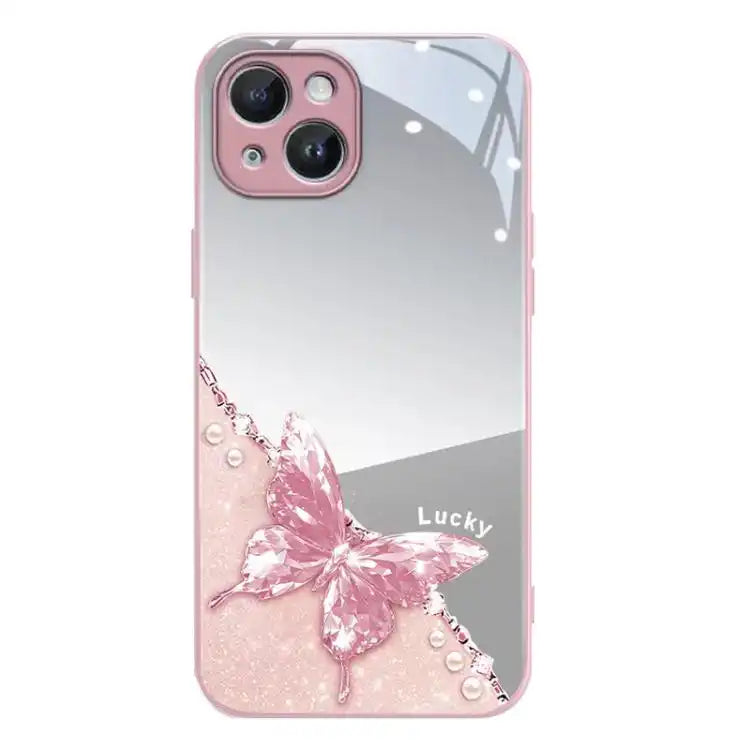 Metallic Mirror Finish Butterfly Pattern Phone Case