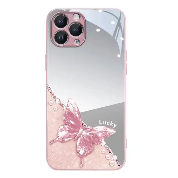Metallic Mirror Finish Butterfly Pattern Phone Case