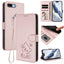 Embossed Heart Cat Leather Phone Case with Hand Strap