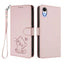 Embossed Heart Cat Leather Phone Case with Hand Strap