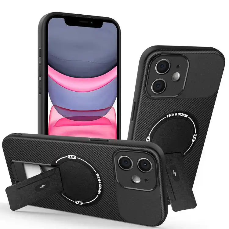 Carbon Fiber Texture MagSafe Phone Case with Holder