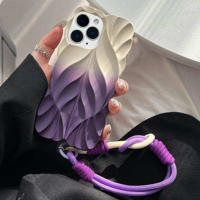 Thickened 3D Leaf Pattern Two-Color Oil-Sprayed TPU Phone Case with Strap