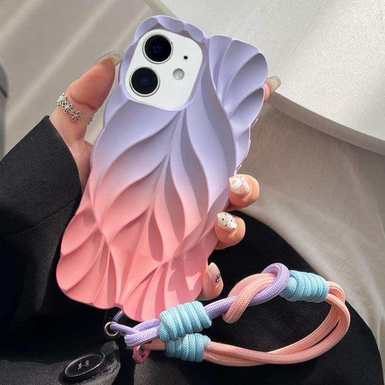 Thickened 3D Leaf Pattern Two-Color Oil-Sprayed TPU Phone Case with Strap