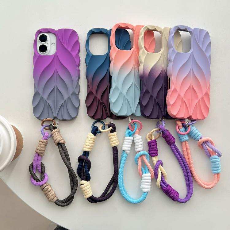 Thickened 3D Leaf Pattern Two-Color Oil-Sprayed TPU Phone Case with Strap