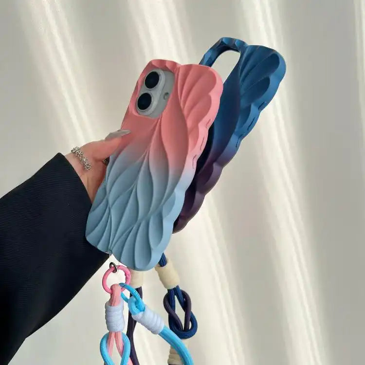 Thickened 3D Leaf Pattern Two-Color Oil-Sprayed TPU Phone Case with Strap