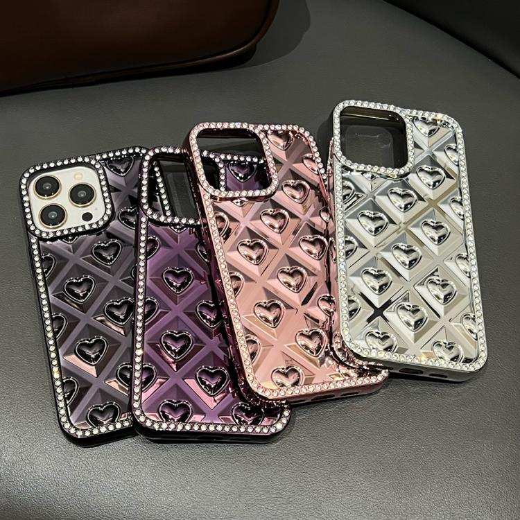 Electroplated Heart 3D Embossed Diamond TPU Phone Case