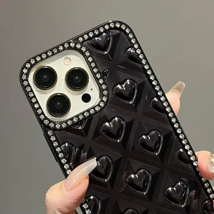 Electroplated Heart 3D Embossed Diamond TPU Phone Case