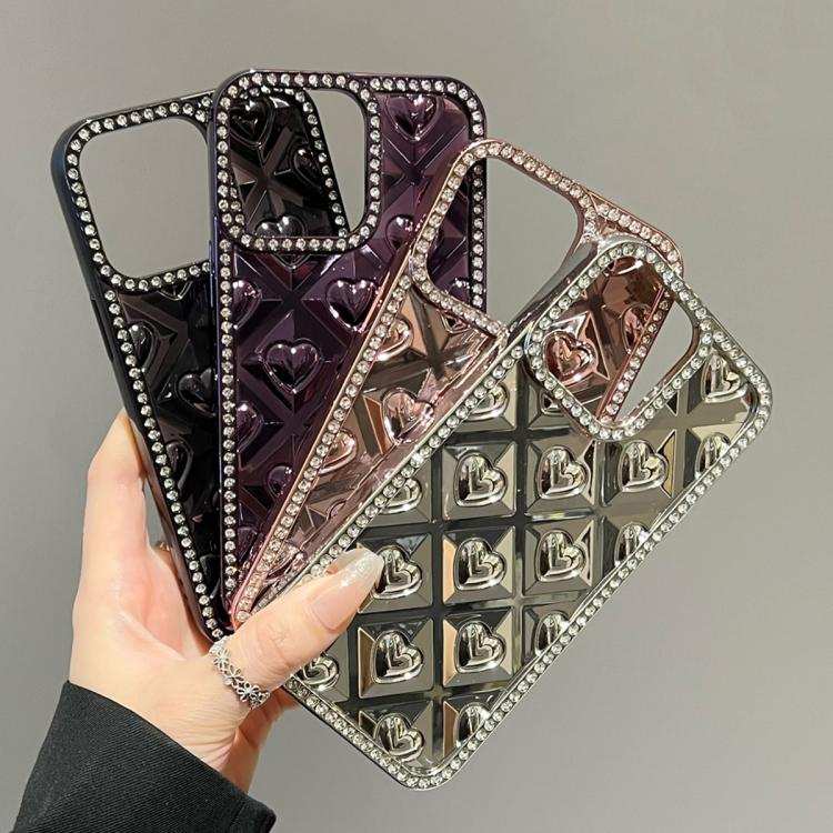 Electroplated Heart 3D Embossed Diamond TPU Phone Case
