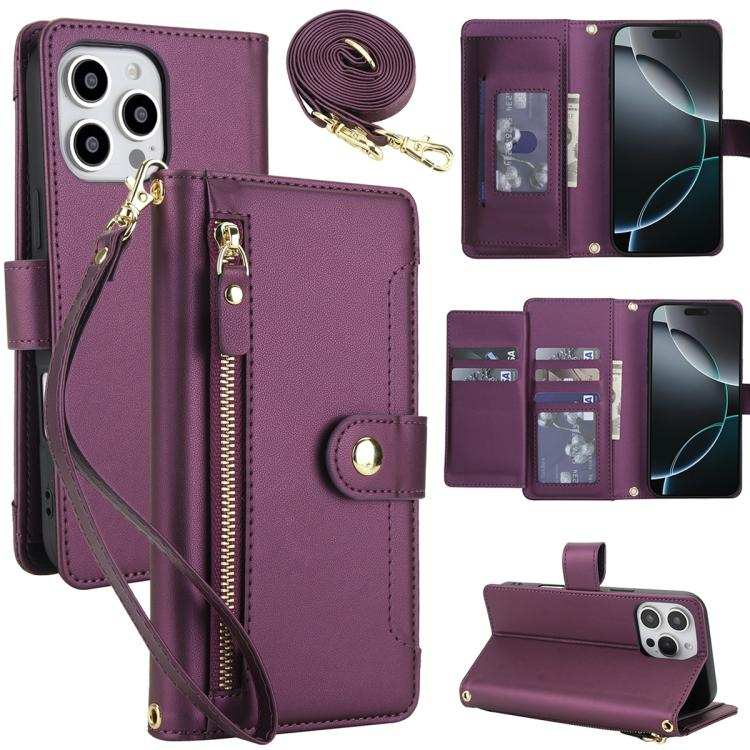 Seven Card Slots Zipper Wallet Leather Phone Case with Lanyard