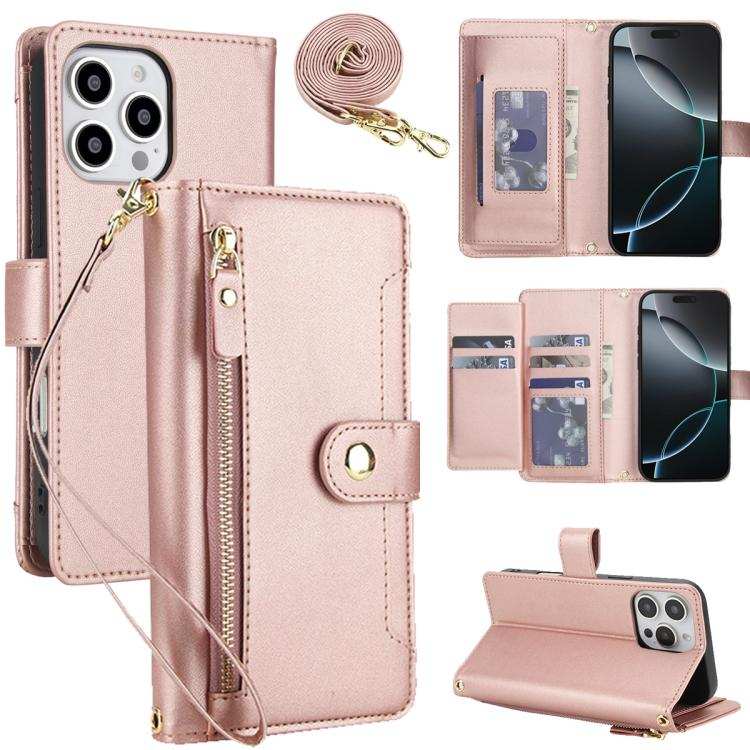 Seven Card Slots Zipper Wallet Leather Phone Case with Lanyard