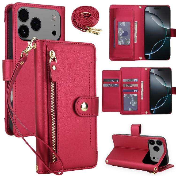 Seven Card Slots Zipper Wallet Leather Phone Case with Lanyard