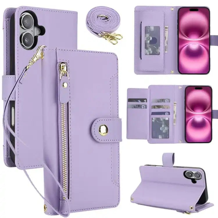 Seven Card Slots Zipper Wallet Leather Phone Case with Lanyard