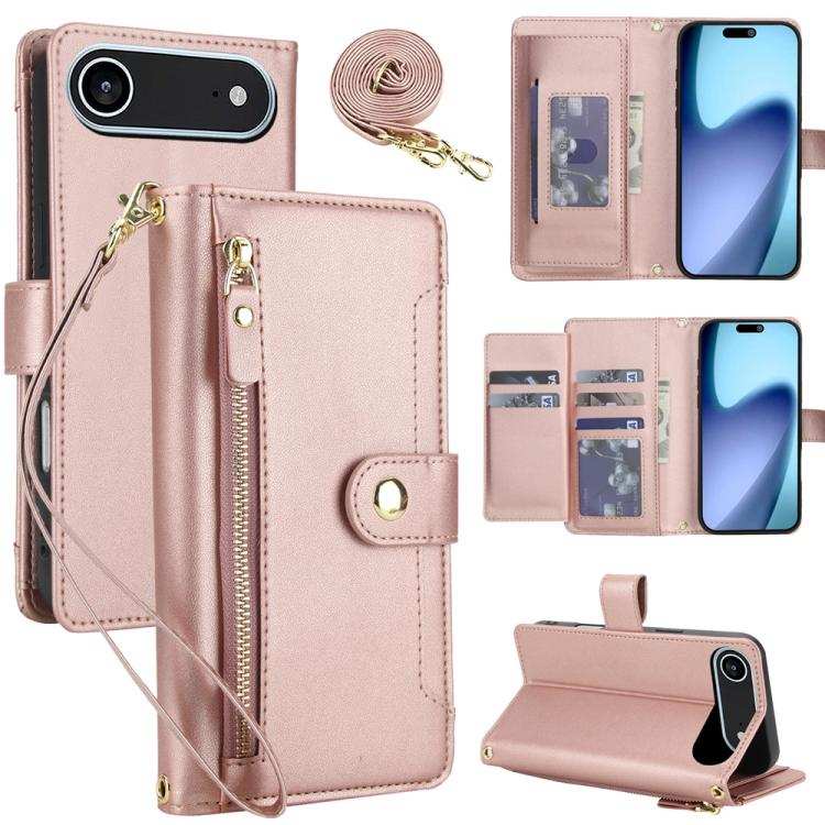 Seven Card Slots Zipper Wallet Leather Phone Case with Lanyard