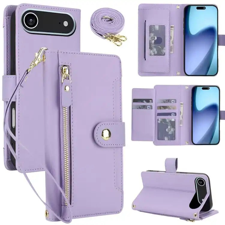 Seven Card Slots Zipper Wallet Leather Phone Case with Lanyard