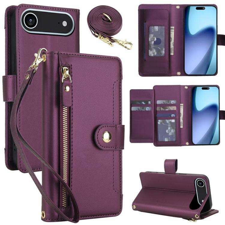 Seven Card Slots Zipper Wallet Leather Phone Case with Lanyard