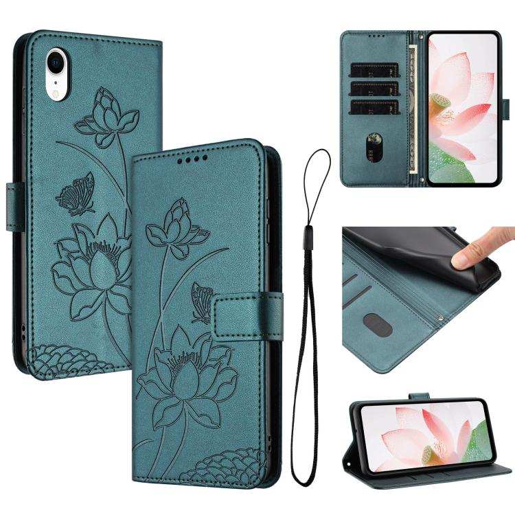 Lotus Embossed Leather Phone Case with Lanyard