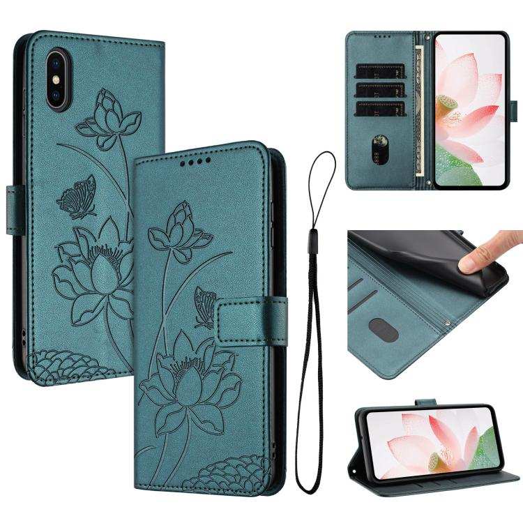 Lotus Embossed Leather Phone Case with Lanyard