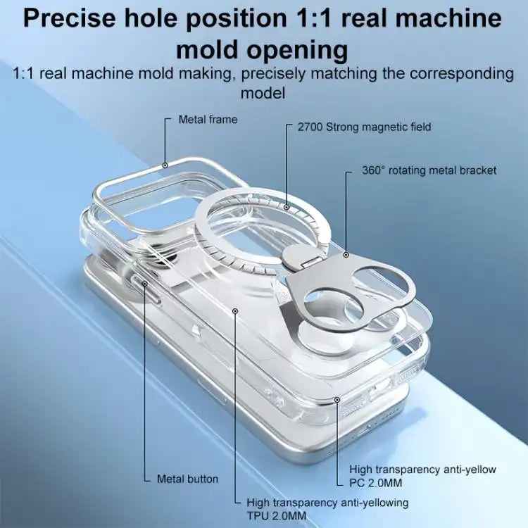 High Transparent MagSafe TPU Phone Case with 360 Degrees Rotating Ring Holder