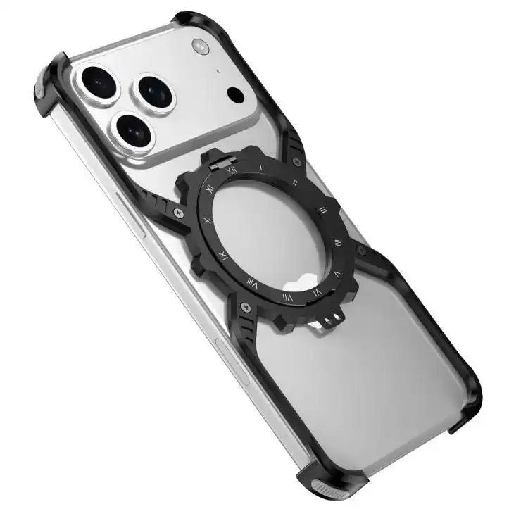 Mechanical Gear MagSafe Holder Borderless Metal Phone Case