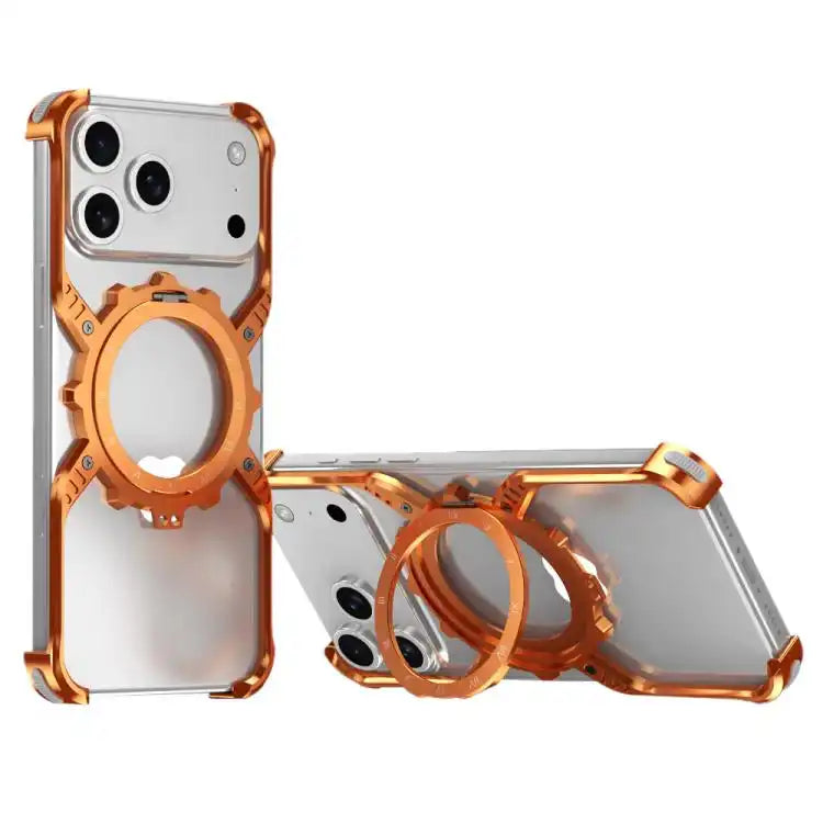 Mechanical Gear MagSafe Holder Borderless Metal Phone Case