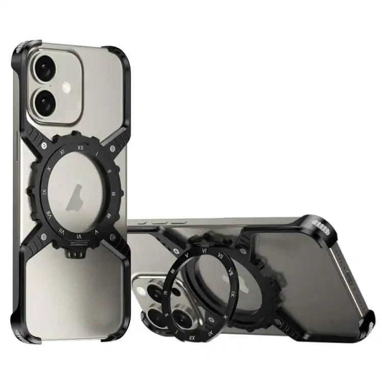 Mechanical Gear MagSafe Holder Borderless Metal Phone Case
