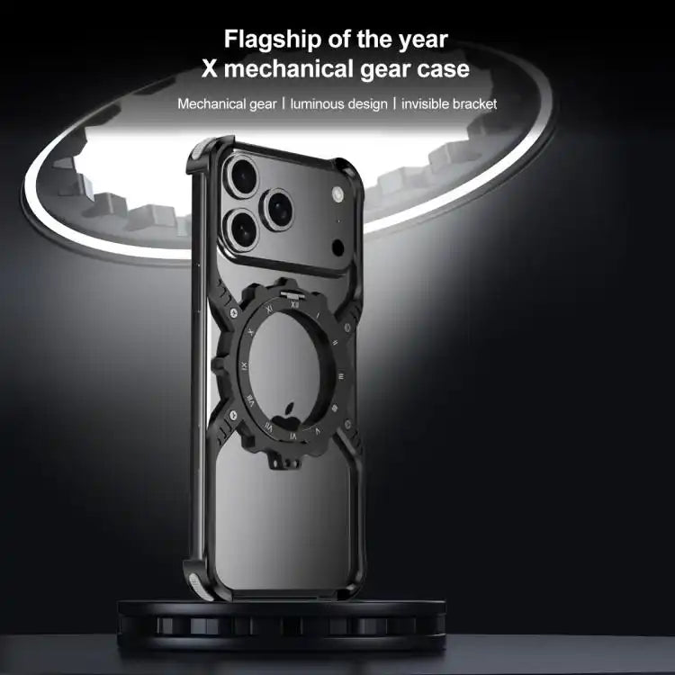 Mechanical Gear MagSafe Holder Borderless Metal Phone Case