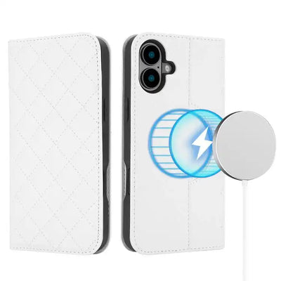Rhombic MagSafe RFID Anti-Theft Wallet Leather Phone Case