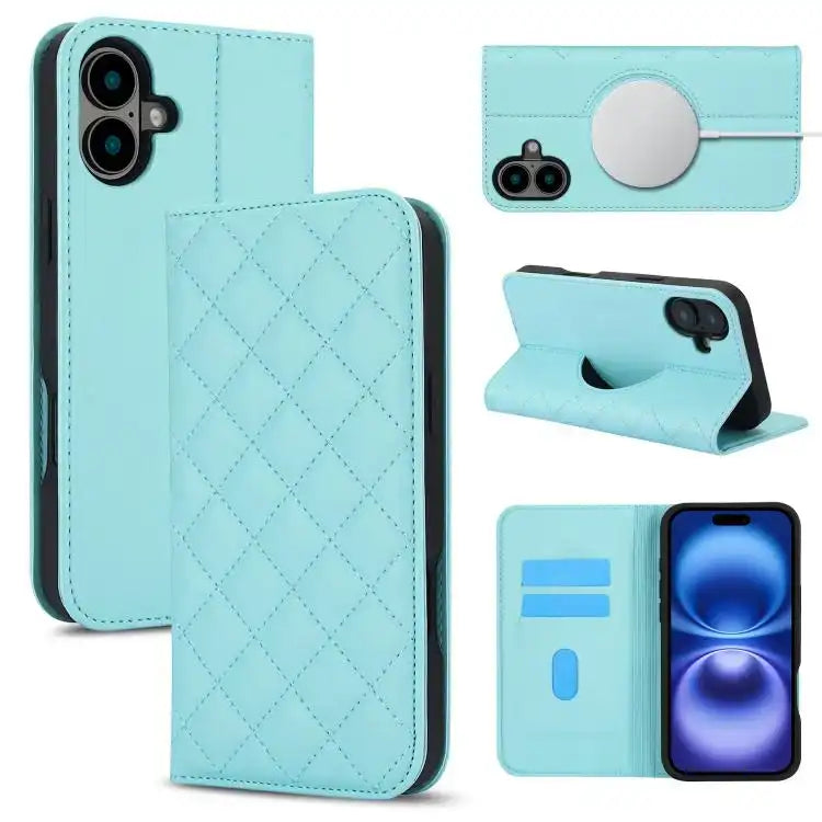 Rhombic MagSafe RFID Anti-Theft Wallet Leather Phone Case