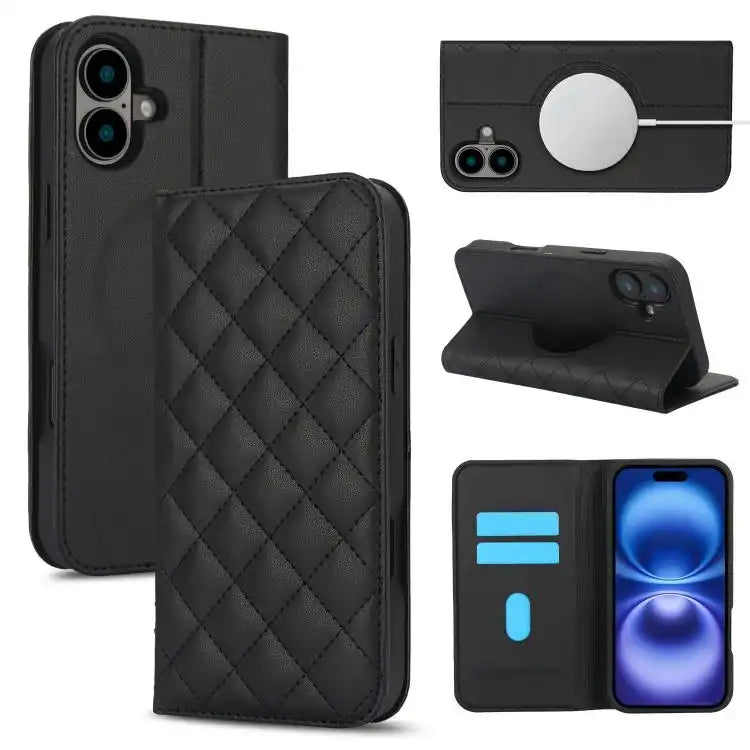 Rhombic MagSafe RFID Anti-Theft Wallet Leather Phone Case