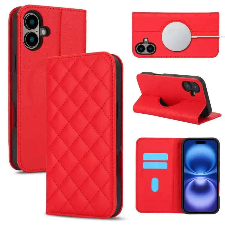 Rhombic MagSafe RFID Anti-Theft Wallet Leather Phone Case