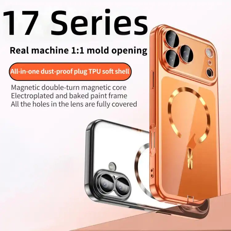 Plating Paint TPU MagSafe Phone Case with Dust Plug & Lens Film