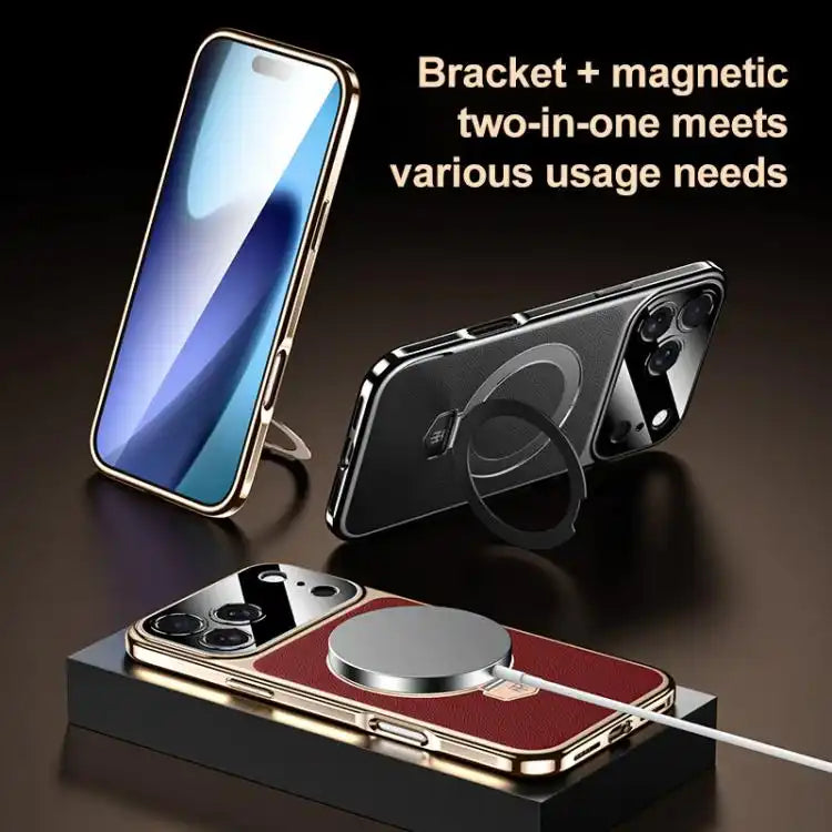 Plain Leather MagSafe Holder Phone Case