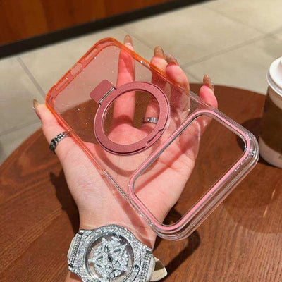 Transparent Gradient Metal Ring Holder MagSafe Phone Case