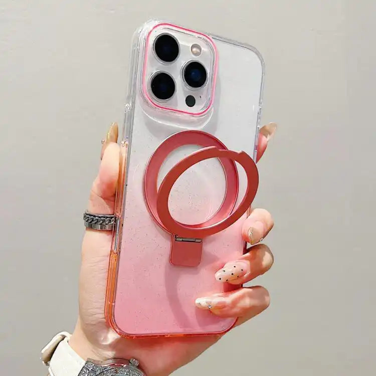 Transparent Gradient Metal Ring Holder MagSafe Phone Case