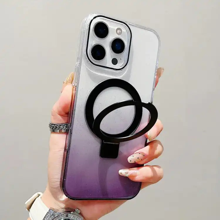 Transparent Gradient Metal Ring Holder MagSafe Phone Case