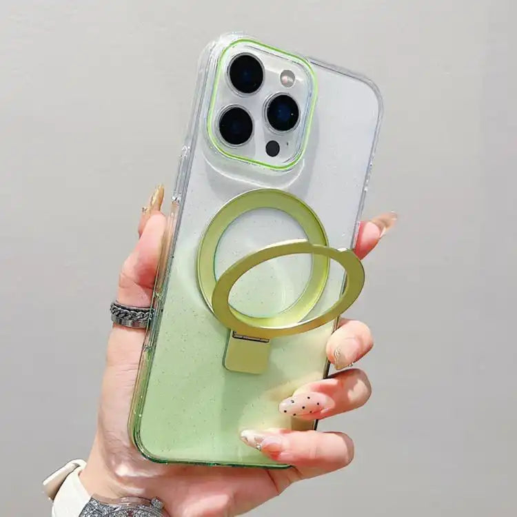 Transparent Gradient Metal Ring Holder MagSafe Phone Case