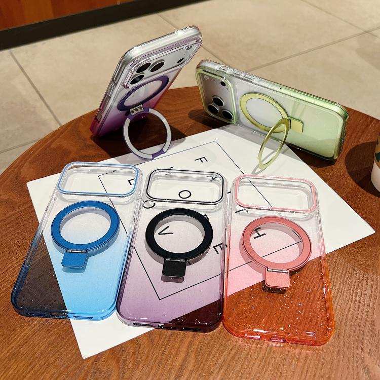 Transparent Gradient Metal Ring Holder MagSafe Phone Case