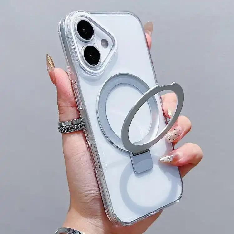 Transparent Colorful Metal Ring Holder MagSafe Phone Case