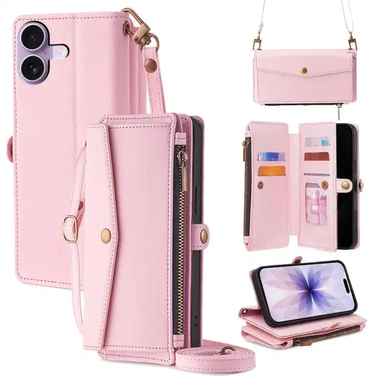 Zipper Wallet Side Buckle Crossbody Lanyard Leather Phone Case