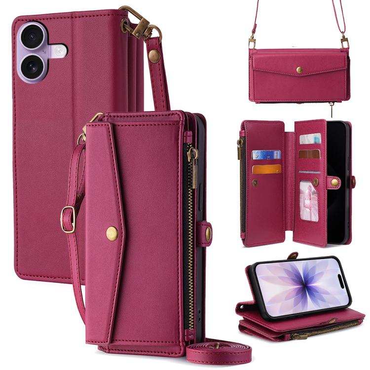 Zipper Wallet Side Buckle Crossbody Lanyard Leather Phone Case