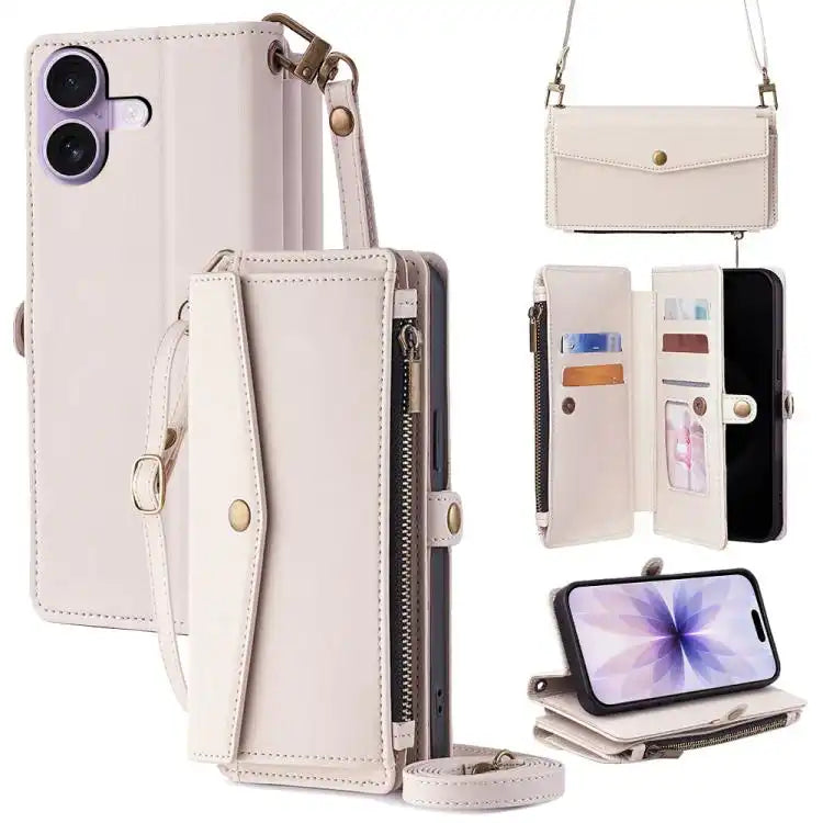 Zipper Wallet Side Buckle Crossbody Lanyard Leather Phone Case