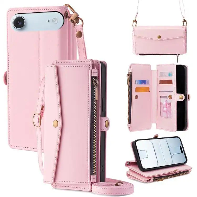 Zipper Wallet Side Buckle Crossbody Lanyard Leather Phone Case