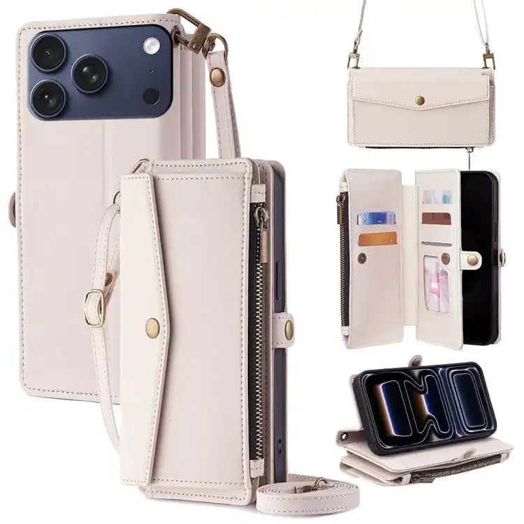Zipper Wallet Side Buckle Crossbody Lanyard Leather Phone Case
