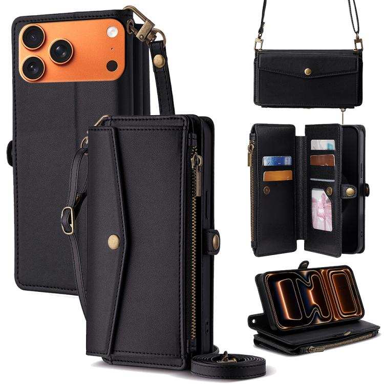 Zipper Wallet Side Buckle Crossbody Lanyard Leather Phone Case