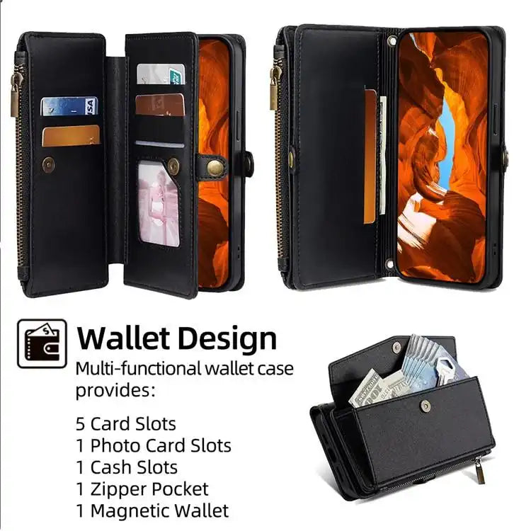 Zipper Wallet Side Buckle Crossbody Lanyard Leather Phone Case