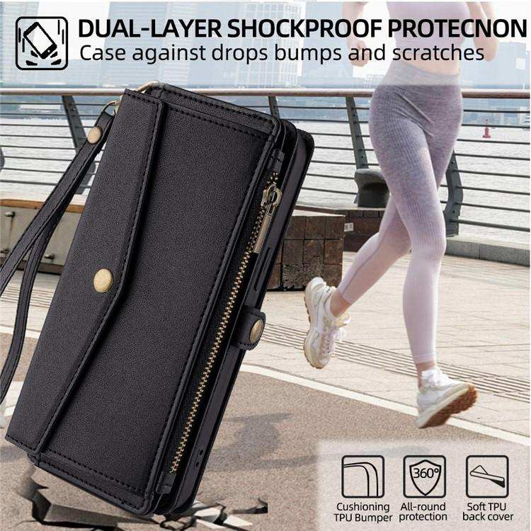 Zipper Wallet Side Buckle Crossbody Lanyard Leather Phone Case