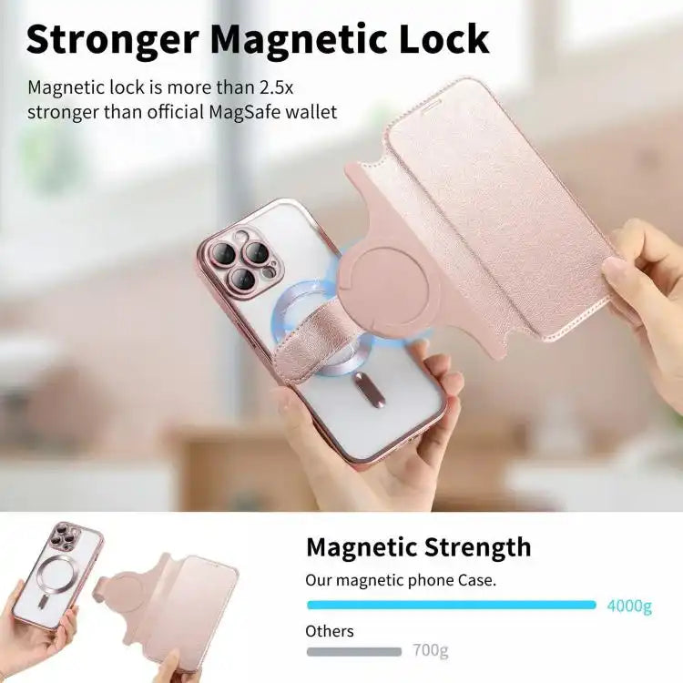 Splitable Electroplated MagSafe RFID Anti-theft Leather Phone Case with Lens Film