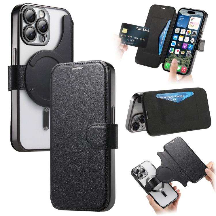 Splitable Electroplated MagSafe RFID Anti-theft Leather Phone Case with Lens Film