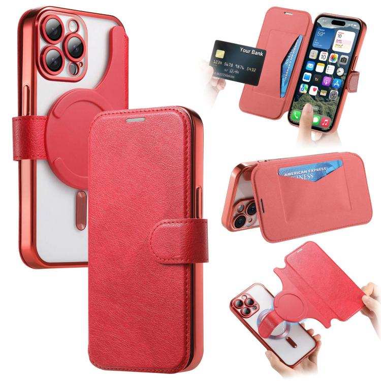 Splitable Electroplated MagSafe RFID Anti-theft Leather Phone Case with Lens Film