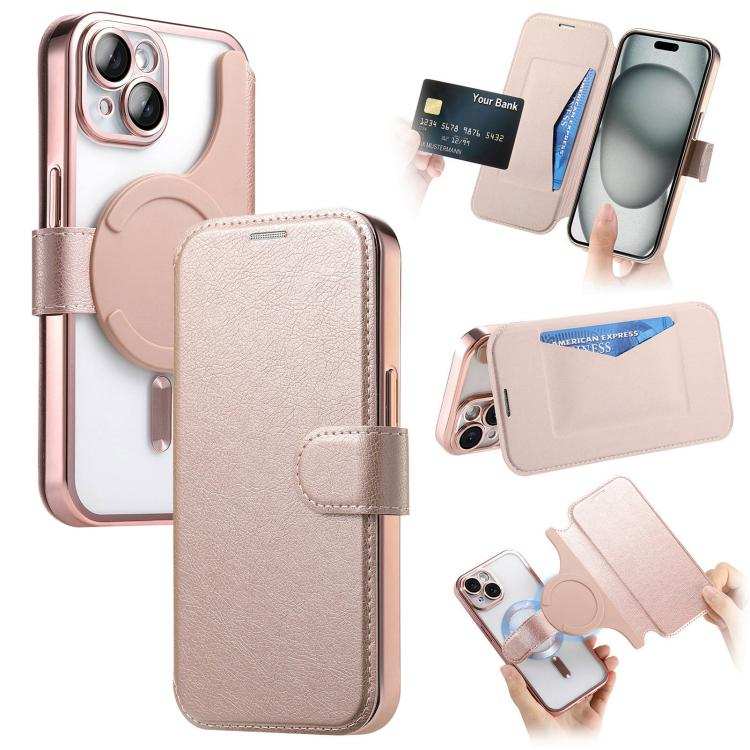 Splitable Electroplated MagSafe RFID Anti-theft Leather Phone Case with Lens Film
